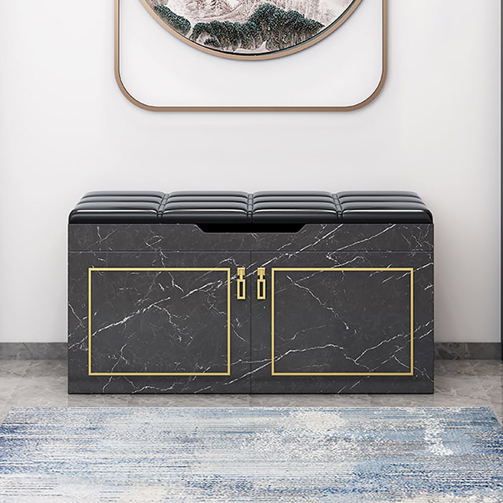 Modern Entryway Bench Shoe Storage PVC Leather Upholstered Bench window image