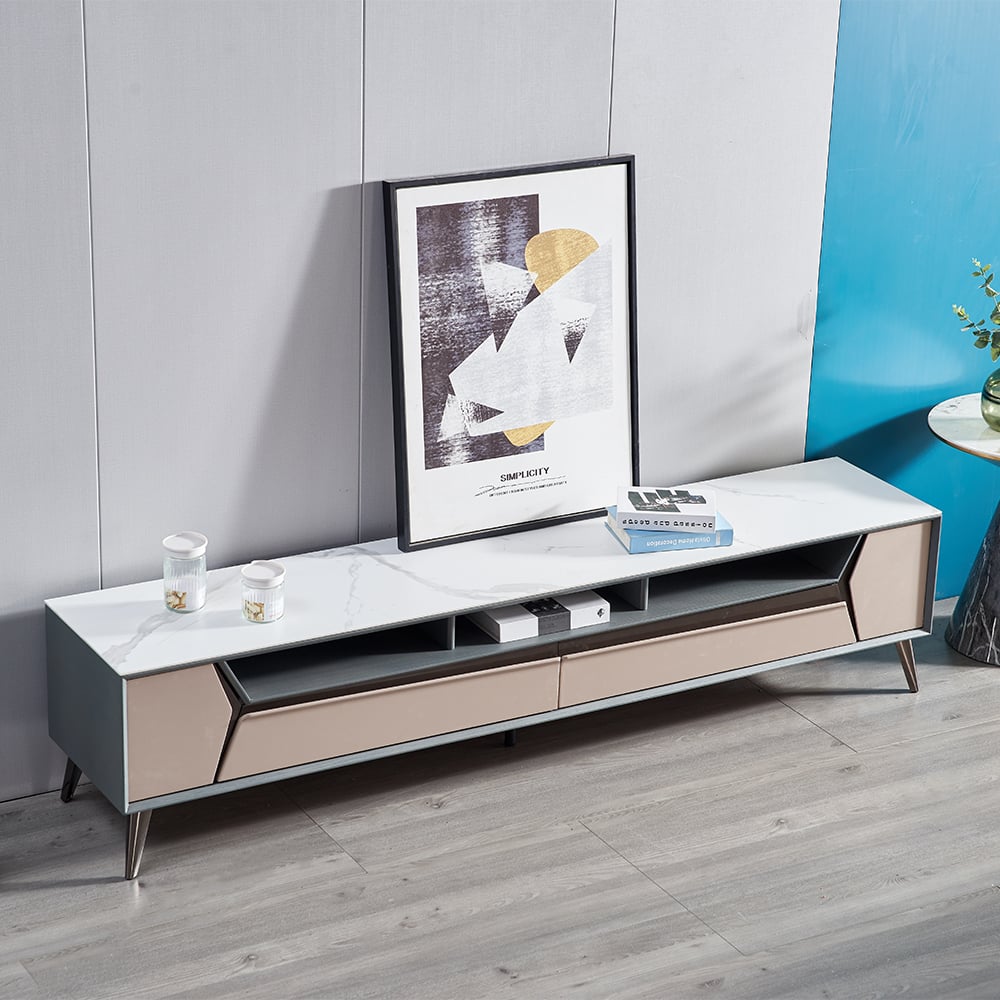 Modern Rectangular TV Console with Drawers & Shelves TV Stand window image