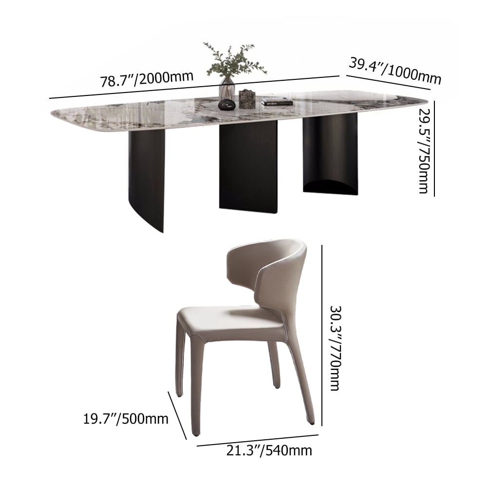 Modern Sintered Stone Dining Table and 4 Chairs Leather Upholstery Dining Table Set window image