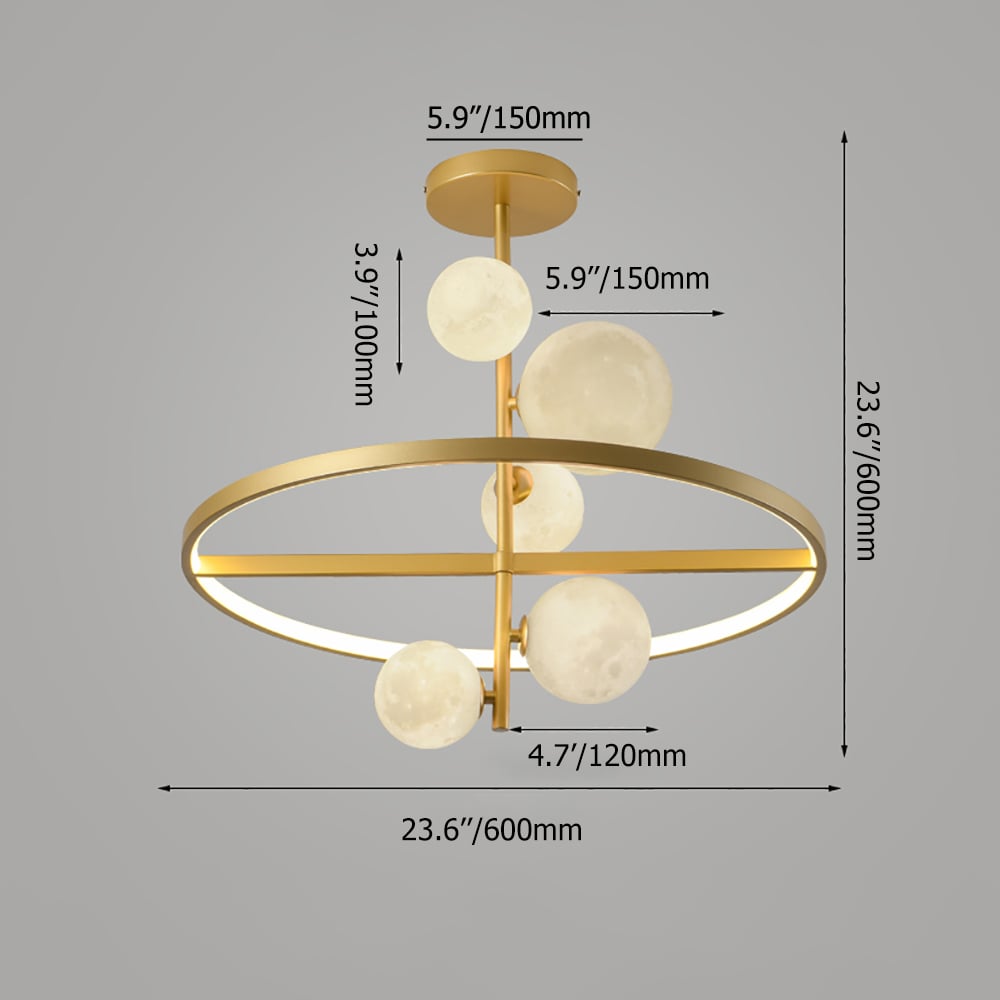 Modern Chandelier Metal LED Ceiling Light with Moon Shade window image