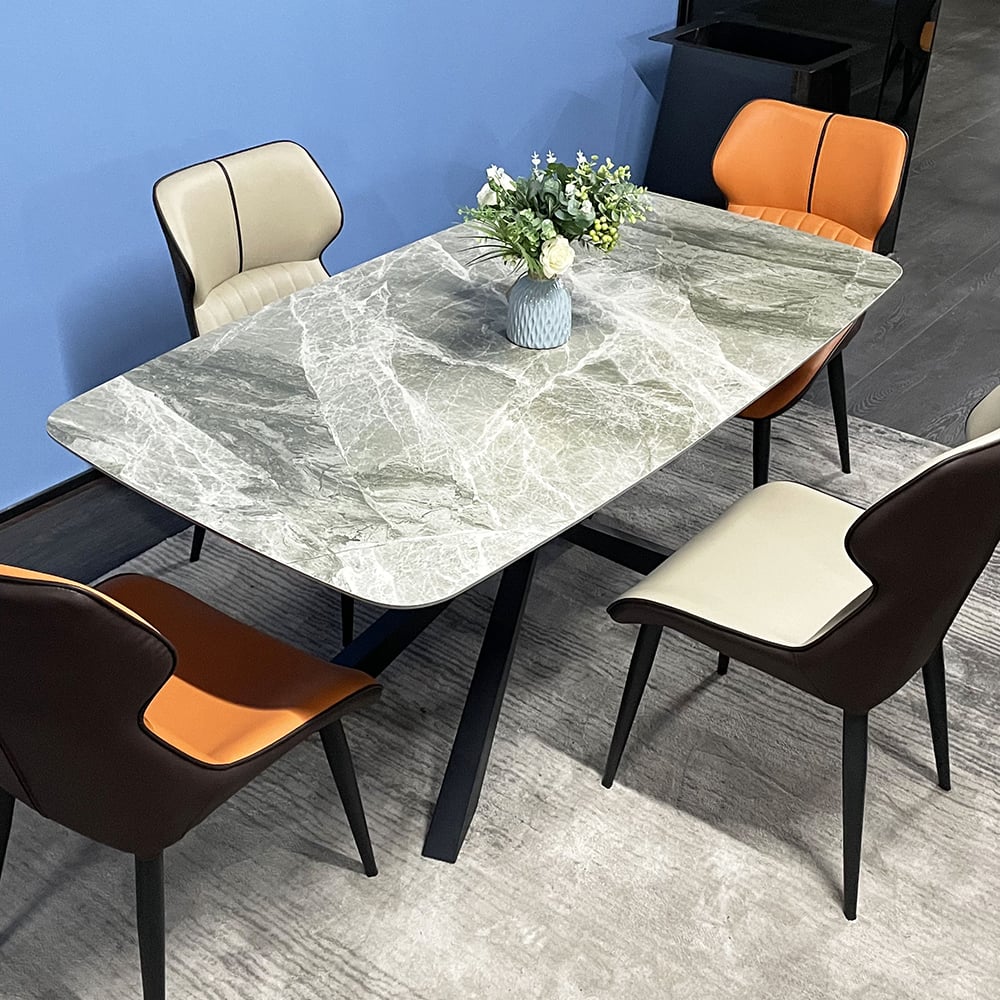 70.9" Modern Sintered Stone Gray Dining Table with Carbon Steel Legs｜Homary
