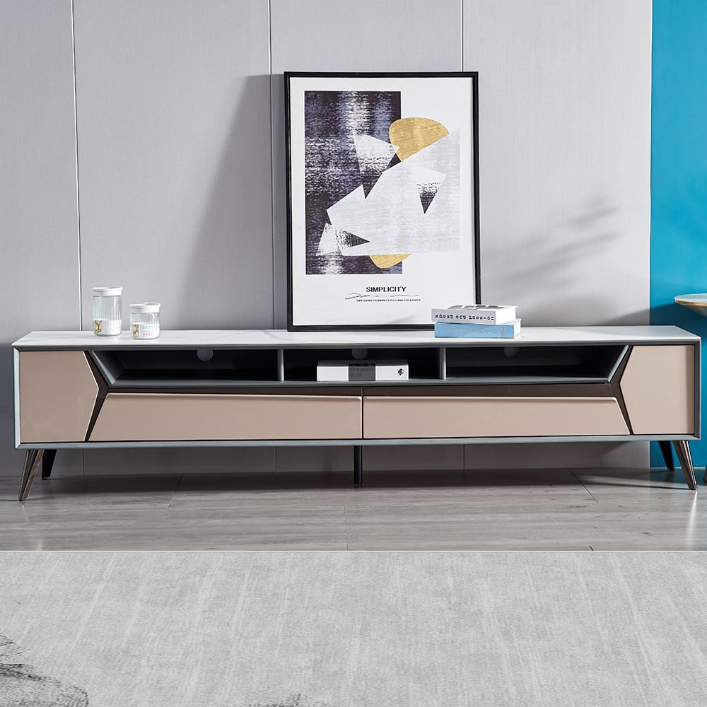 Modern Rectangular TV Console with Drawers & Shelves TV Stand window image