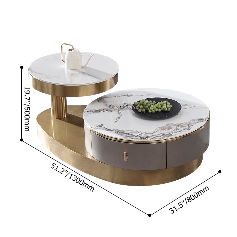 Table basse moderne à double plateau en pierre frittée créative avec base en acier inoxydable image de fenêtre