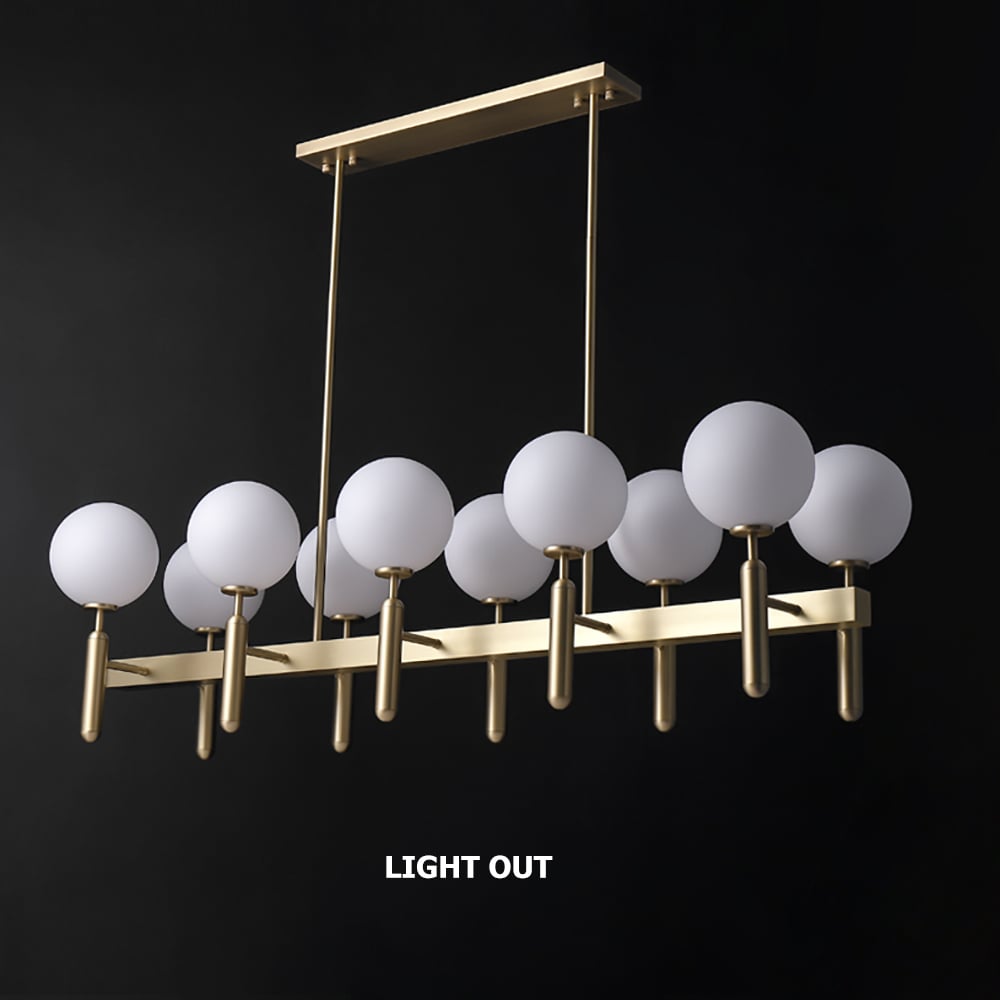 Modern 10-Light Linear Kitchen Island Light with Double Row White Globe Shaped Lamps window image