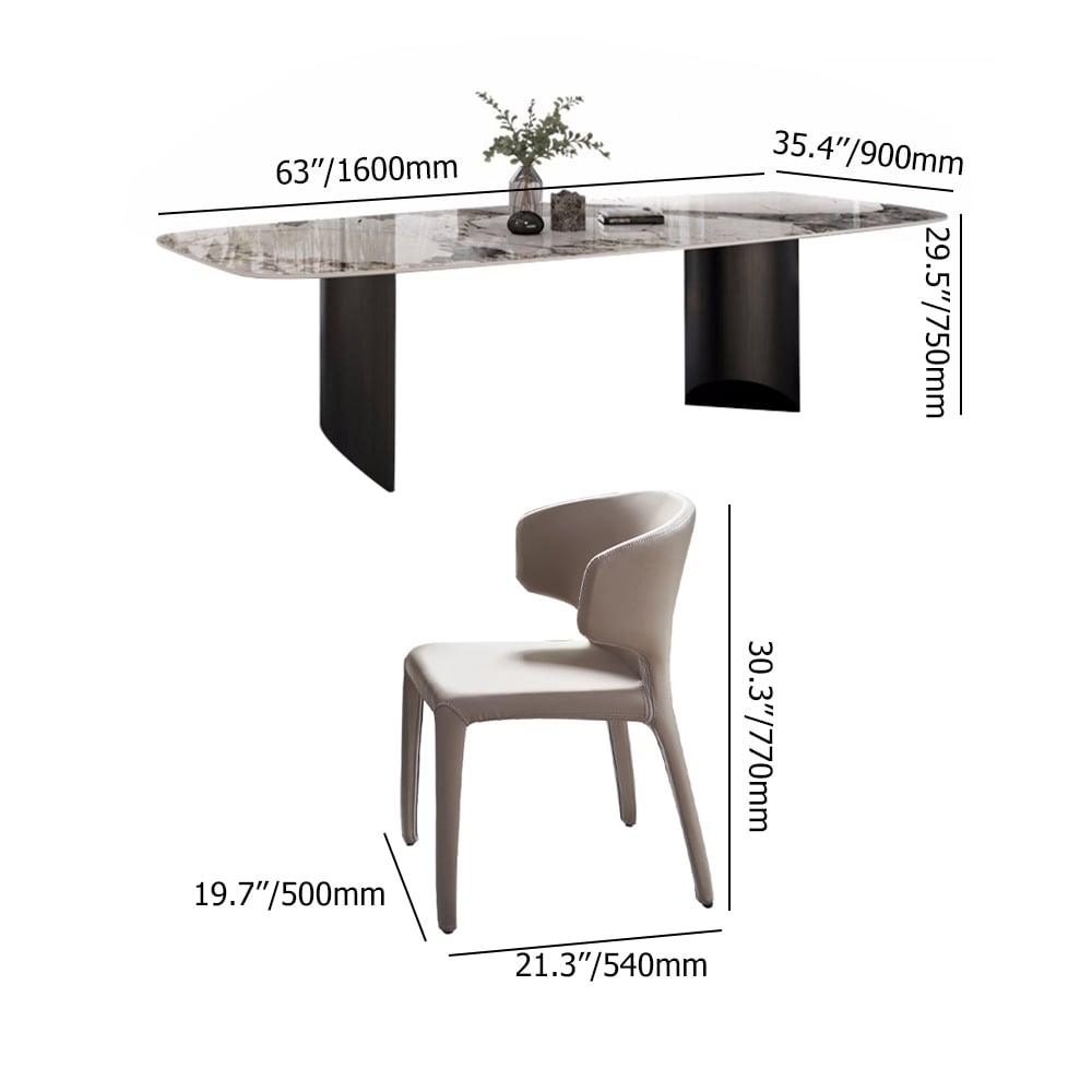 Modern Sintered Stone Dining Table and 4 Chairs Leather Upholstery Dining Table Set window image