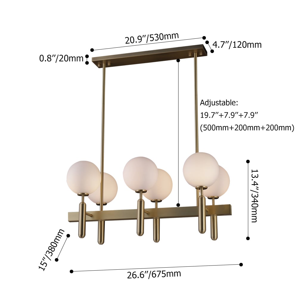 Modern 10-Light Linear Kitchen Island Light with Double Row White Globe Shaped Lamps window image