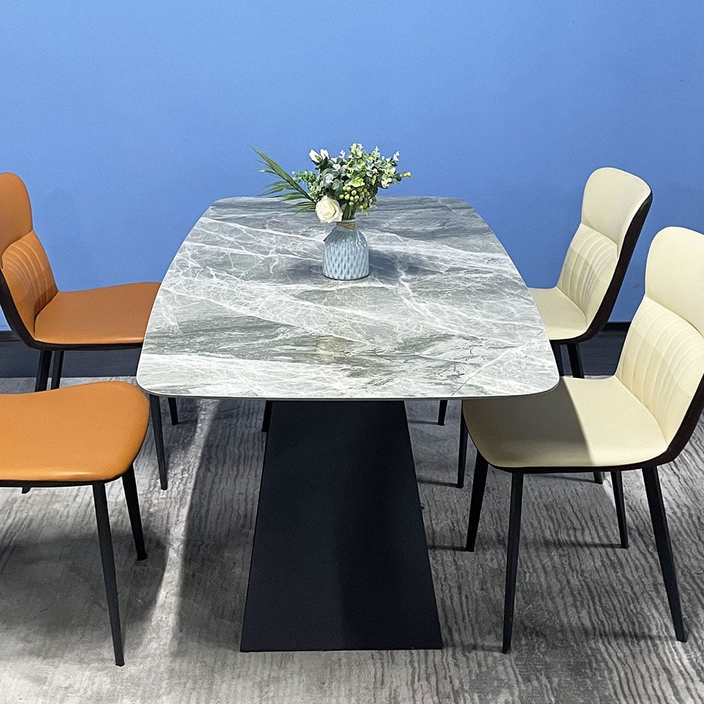 Modern Rectangle Sintered Stone-Top Dining Table with X-Shaped Pedestal Base window image