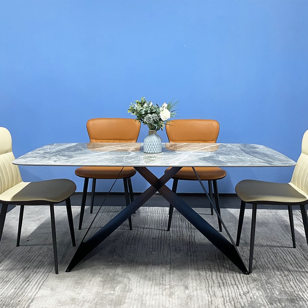 Modern Rectangle Sintered Stone-Top Dining Table with X-Shaped Pedestal Base window image