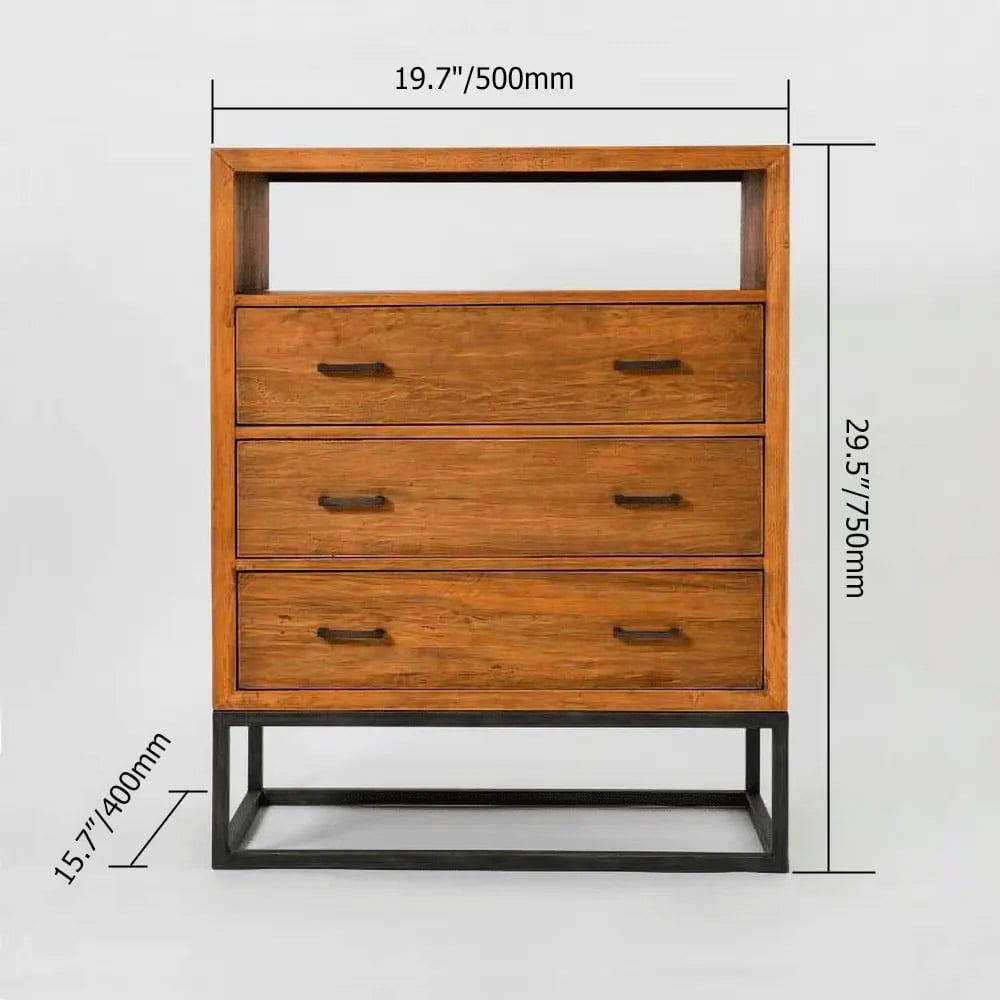 Industrial Walnut Cabinet Pine Wood Chest with 3 Drawers in Black window image