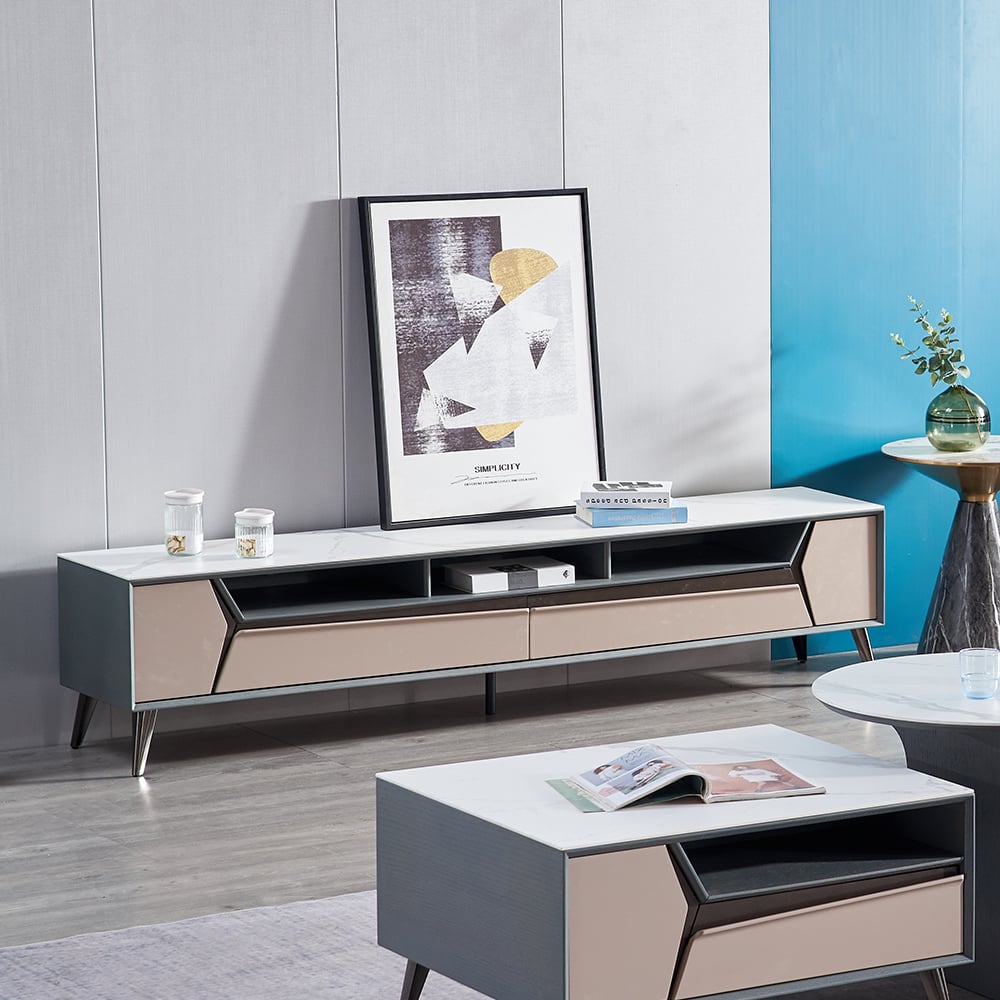 Modern Rectangular TV Console with Drawers & Shelves TV Stand window image