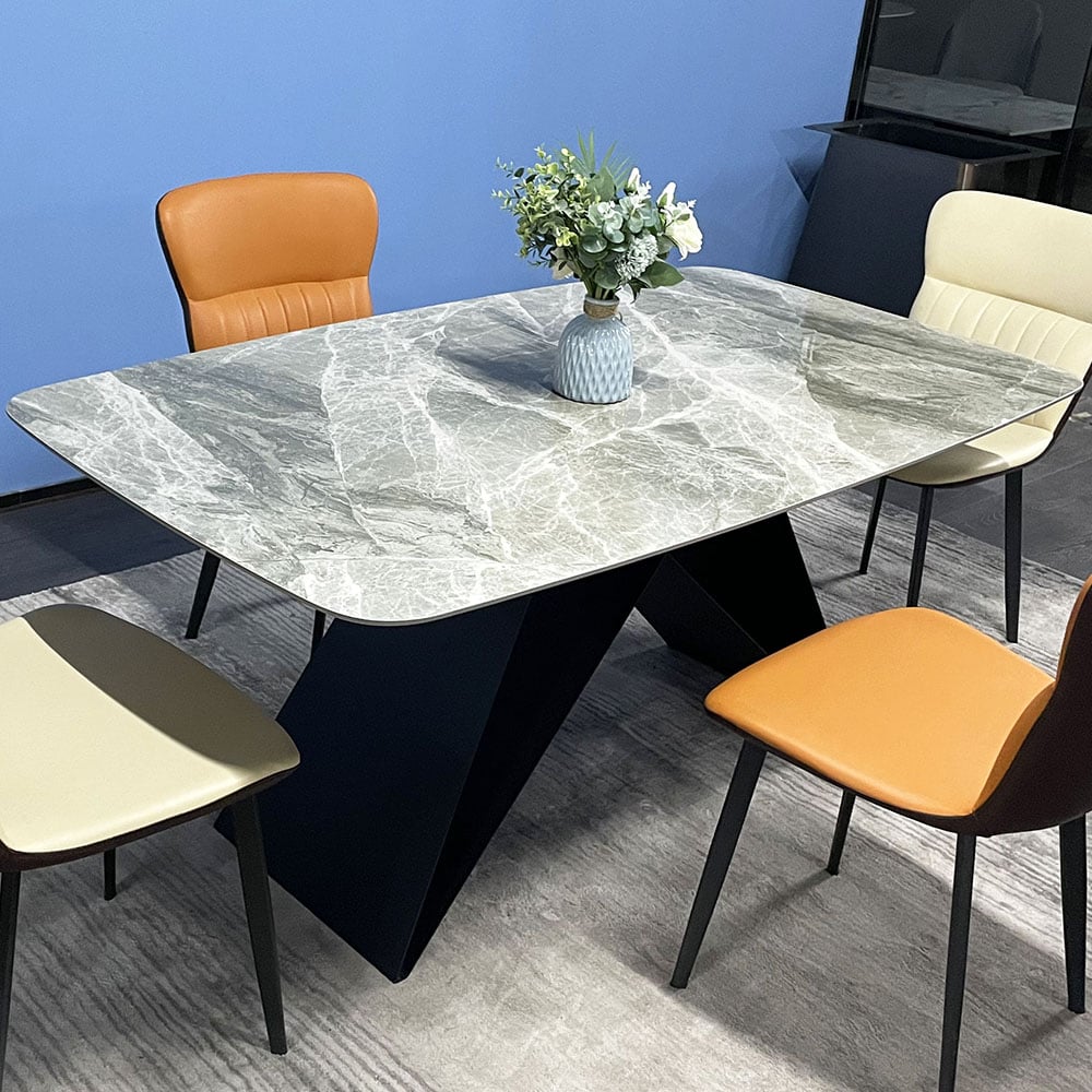 Modern Rectangle Sintered Stone-Top Dining Table with X-Shaped Pedestal Base window image
