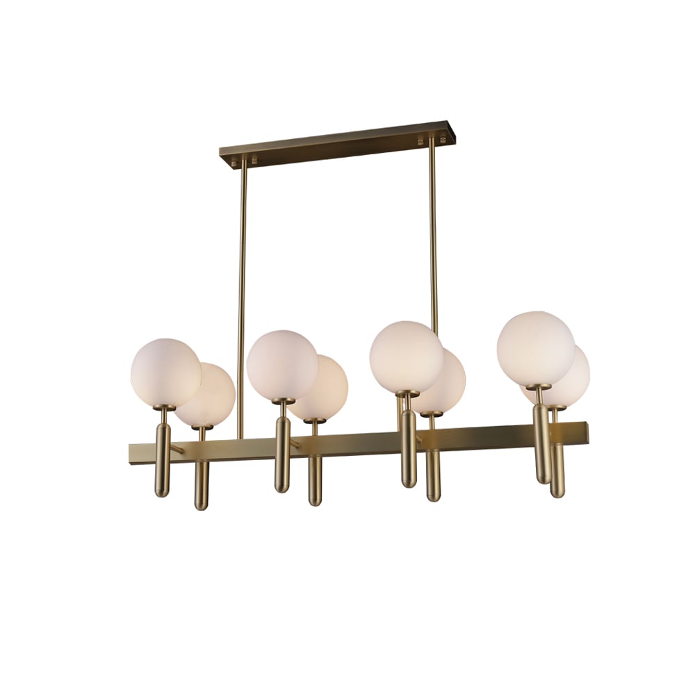 Modern 10-Light Linear Kitchen Island Light with Double Row White Globe Shaped Lamps window image