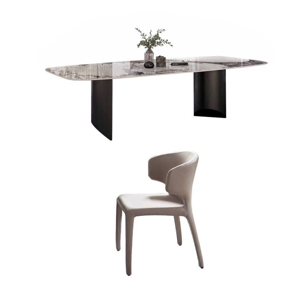 Modern Sintered Stone Dining Table and 4 Chairs Leather Upholstery Dining Table Set window image