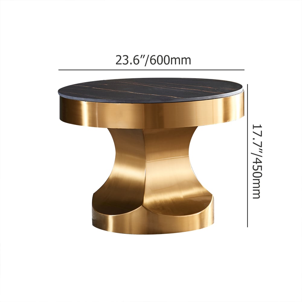 Mesa auxiliar superior de piedra sinterizada dorada y negra con base de acero inoxidable Imagen de ventana