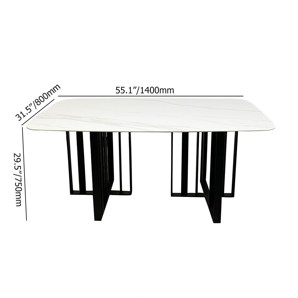 Modern Rectangle Sintered Stone-Top Dining Table Double Pedestal Carbon Steel Base window image
