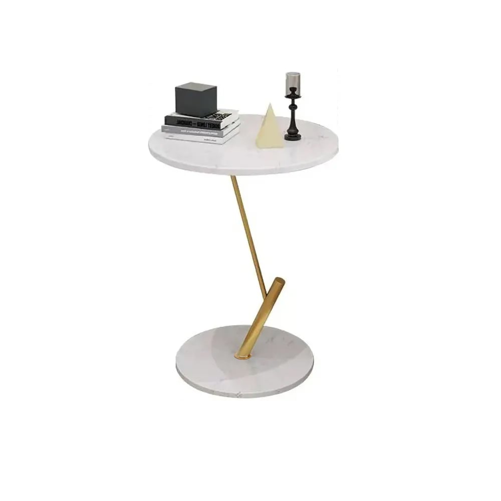 White Round End Table Modern Marble Top Side Table window image