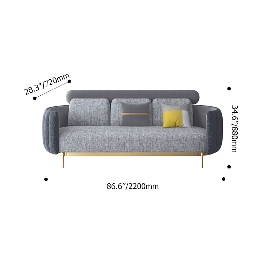 2200mm Modern Upholstered Sofa 3-Seater Linen Sofa with Gold Metal Legs window image
