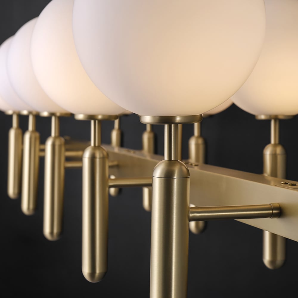 Modern 10-Light Linear Kitchen Island Light with Double Row White Globe Shaped Lamps window image