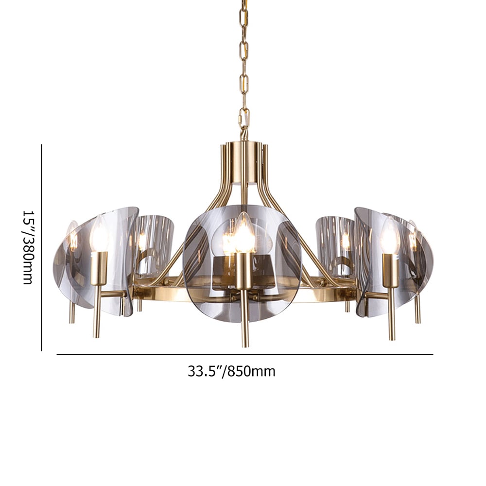 Modern Wagon Wheel 8-Light Chandelier Glass and Steel Frame weights dimensions image