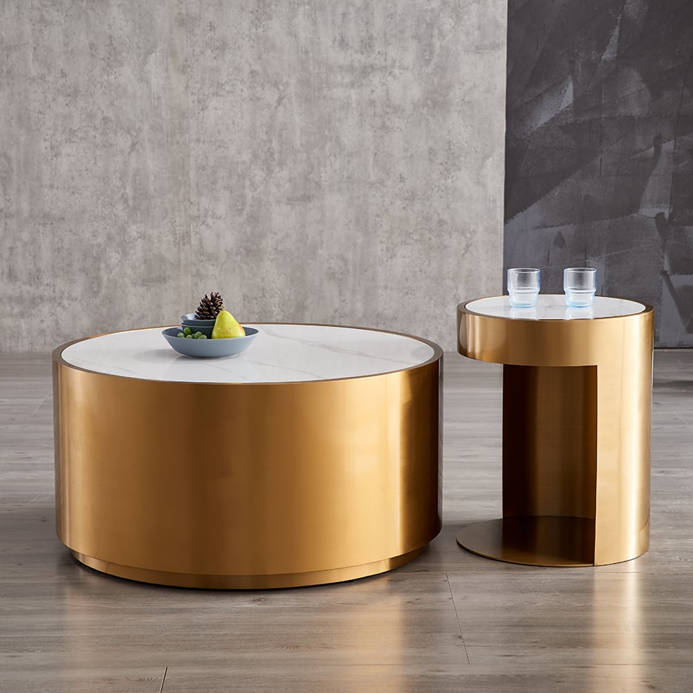 Modern Sintered Stone Nesting Coffee Table with Stainless Steel Base window image