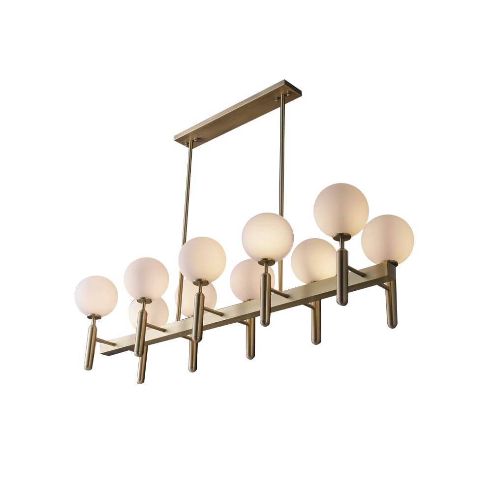 Modern 10-Light Linear Kitchen Island Light with Double Row White Globe Shaped Lamps window image
