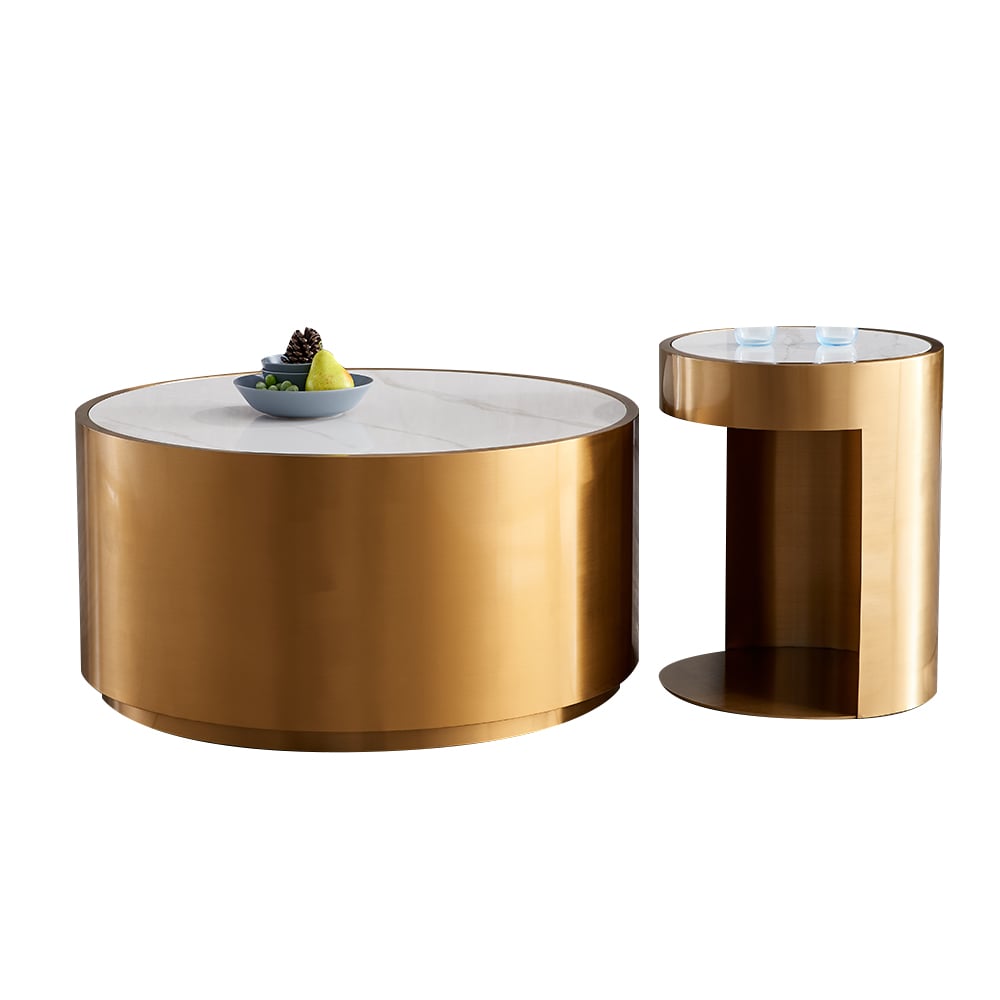 Modern Sintered Stone Nesting Coffee Table with Stainless Steel Base window image