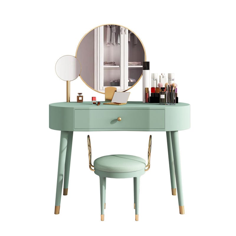 Elegant Makeup Vanity Table Set 2 Mirrors with Drawer & Stool Brushed Gold Green window image