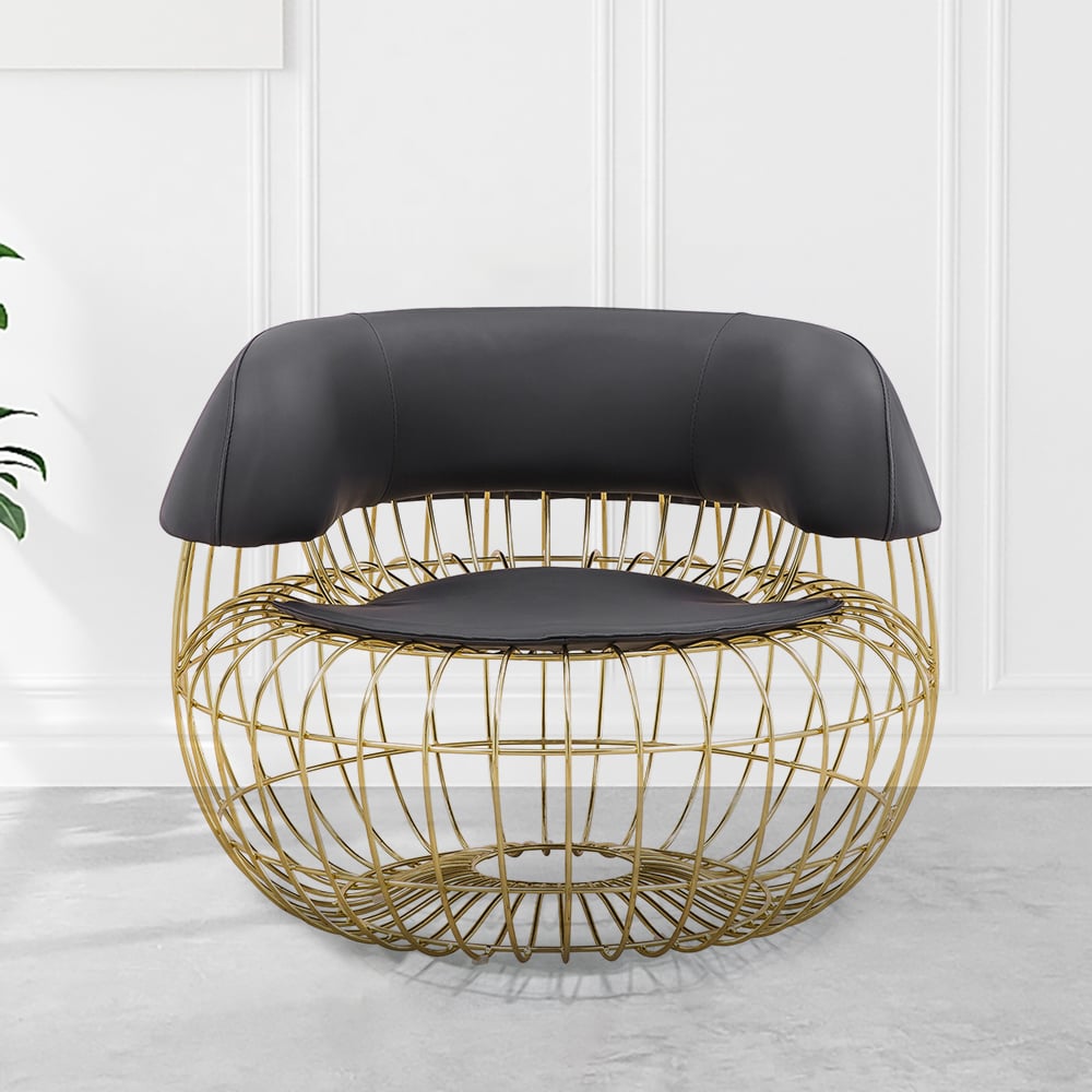 Postmodern Black PU Leather Accent Chair with Gold Nest-Shape Frame window image