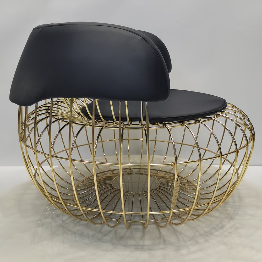 Postmodern Black PU Leather Accent Chair with Gold Nest-Shape Frame window image