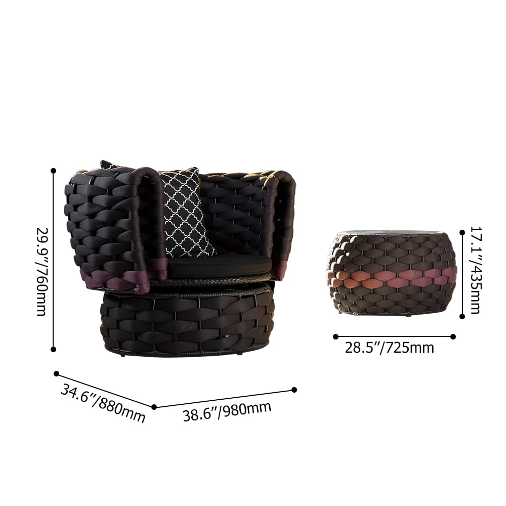 Ensemble de canapé tressé extérieur 3 pièces avec table d'extrémité en verre image de fenêtre