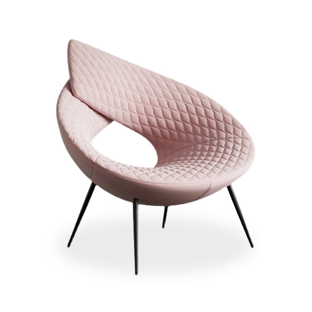 Modern Pink Velvet Lock Armhair with Black Metal Legs window image