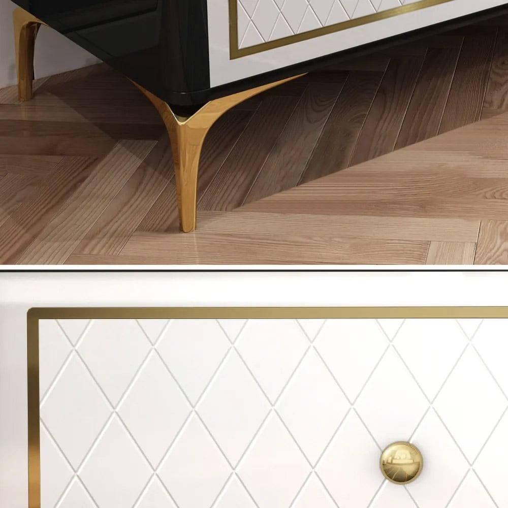 White & Black TV Stand Tempered Glass Top Media Console for TVs up to 80" in Gold window image