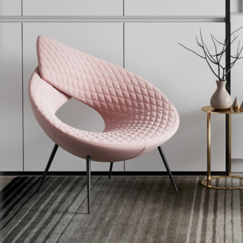 Modern Pink Velvet Lock Armhair with Black Metal Legs window image