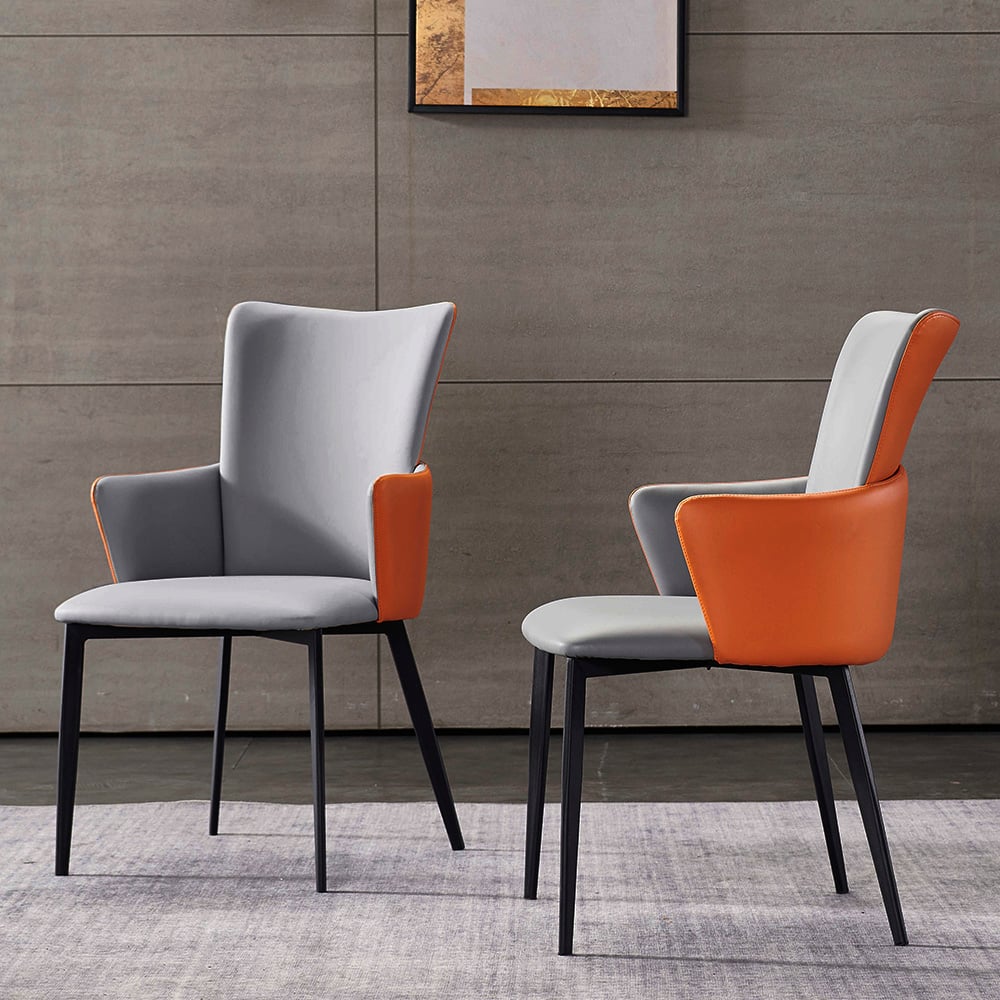 Deep Grey Faux Leather Upholstered Dining Chair with Metal Legs 2-Piece Set window image