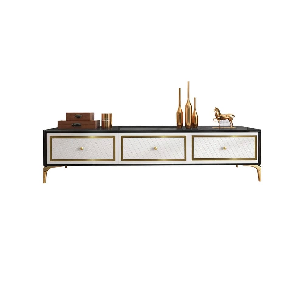 White & Black TV Stand Tempered Glass Top Media Console for TVs up to 80" in Gold window image