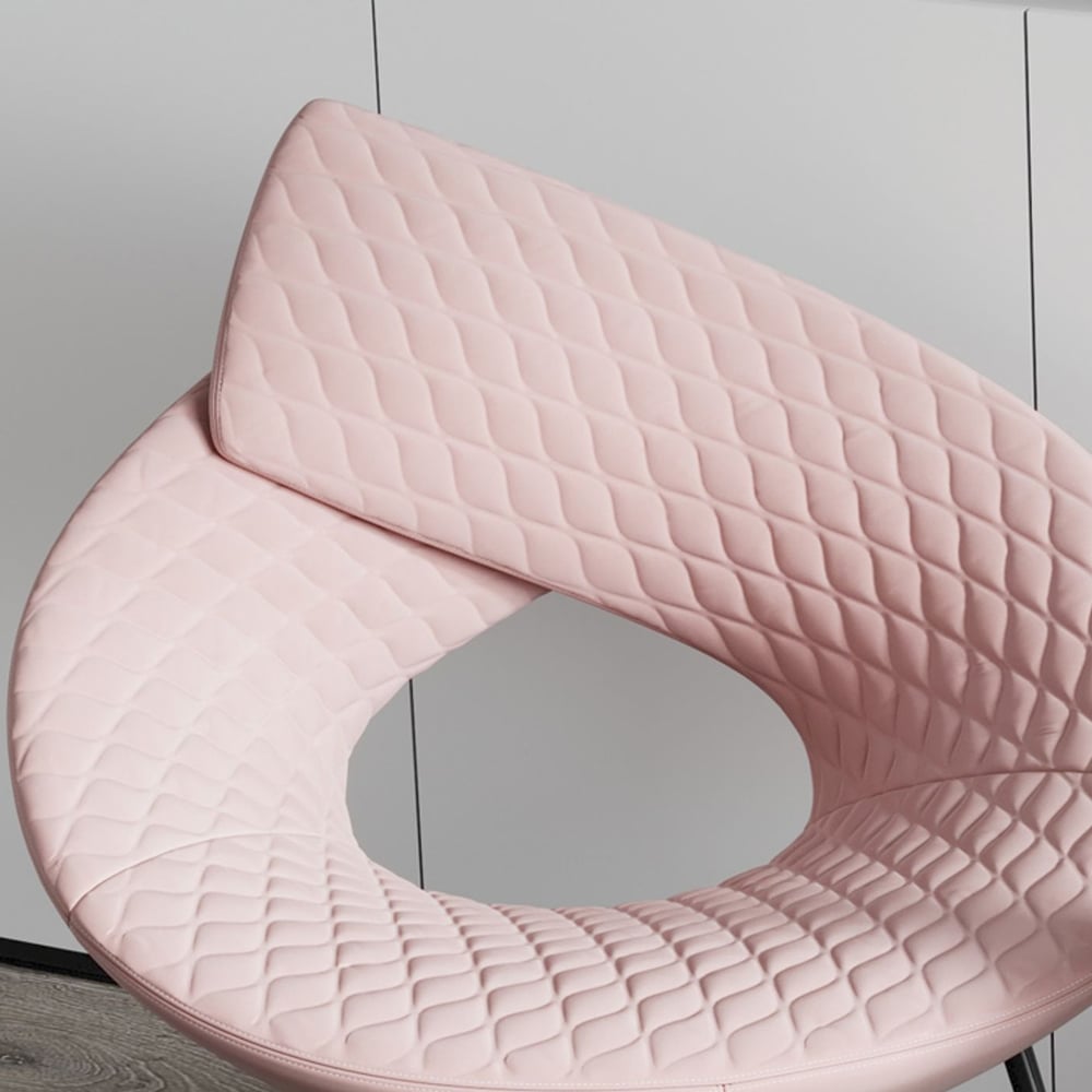 Modern Pink Velvet Lock Armhair with Black Metal Legs window image