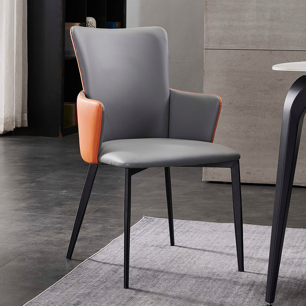 Deep Grey Faux Leather Upholstered Dining Chair with Metal Legs 2-Piece Set window image