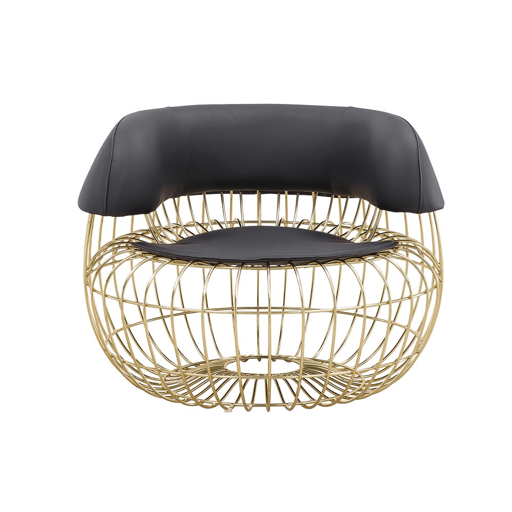 Postmodern Black PU Leather Accent Chair with Gold Nest-Shape Frame window image