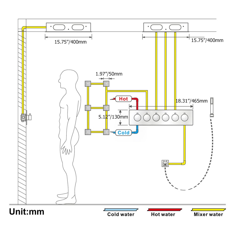 Wall-Mounted 16" Shower System Rainfall 5 Functions Thermostatic window image