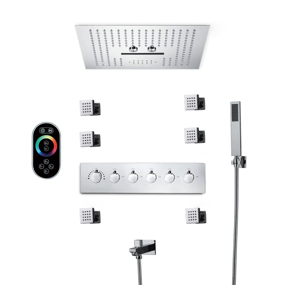 Wall-Mounted 16" Shower System Rainfall 5 Functions Thermostatic window image