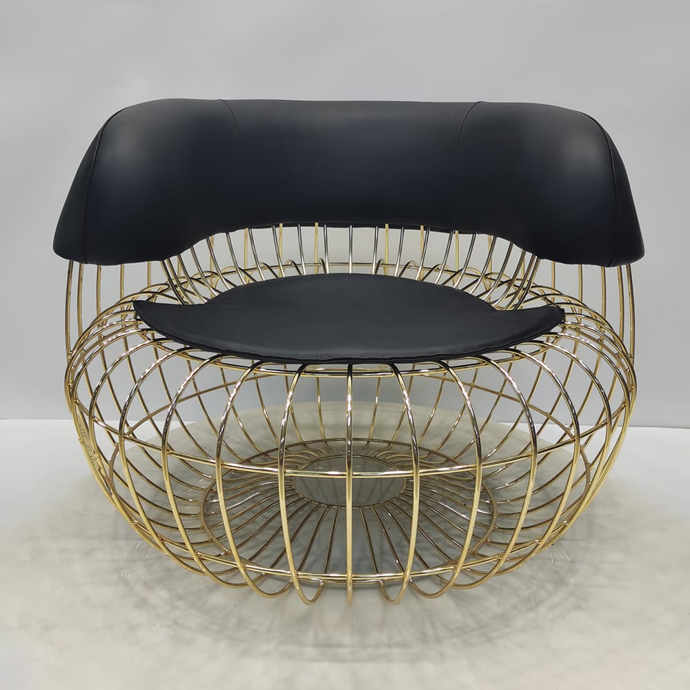 Postmodern Black PU Leather Accent Chair with Gold Nest-Shape Frame window image