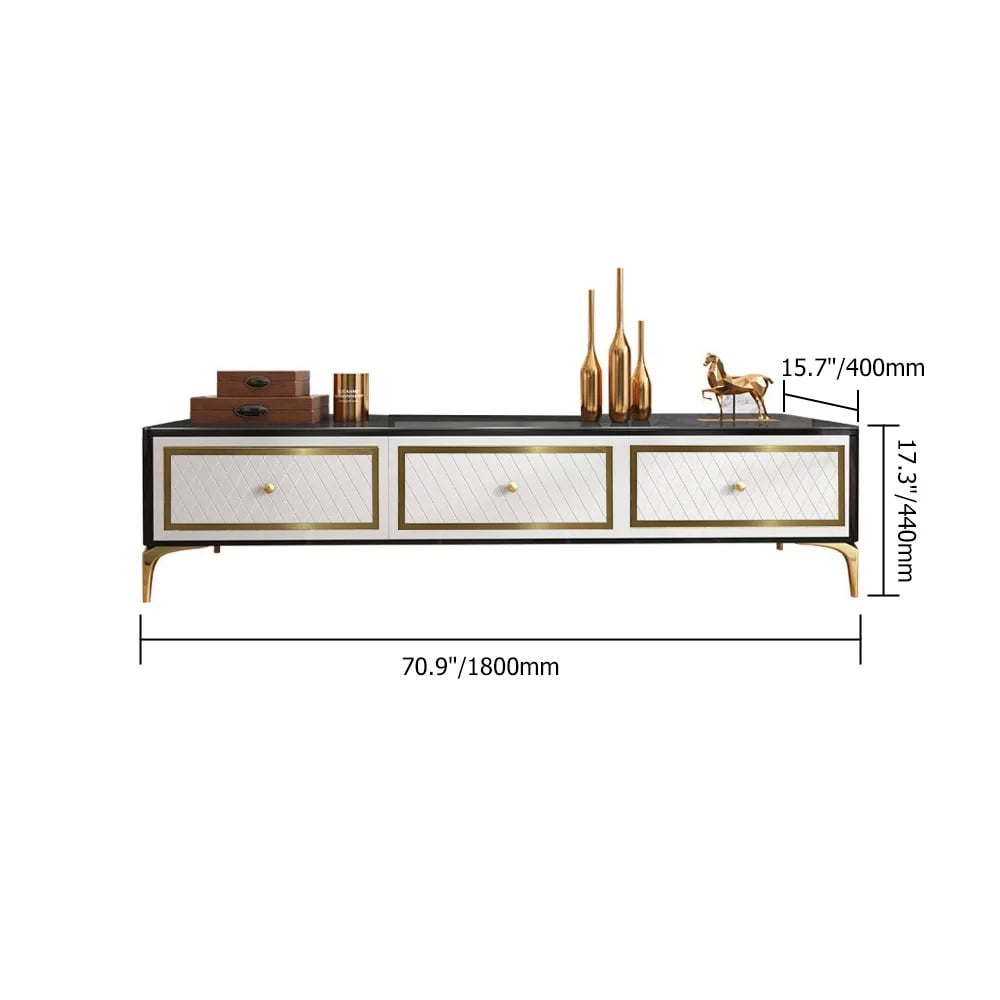 White & Black TV Stand Tempered Glass Top Media Console for TVs up to 80" in Gold window image