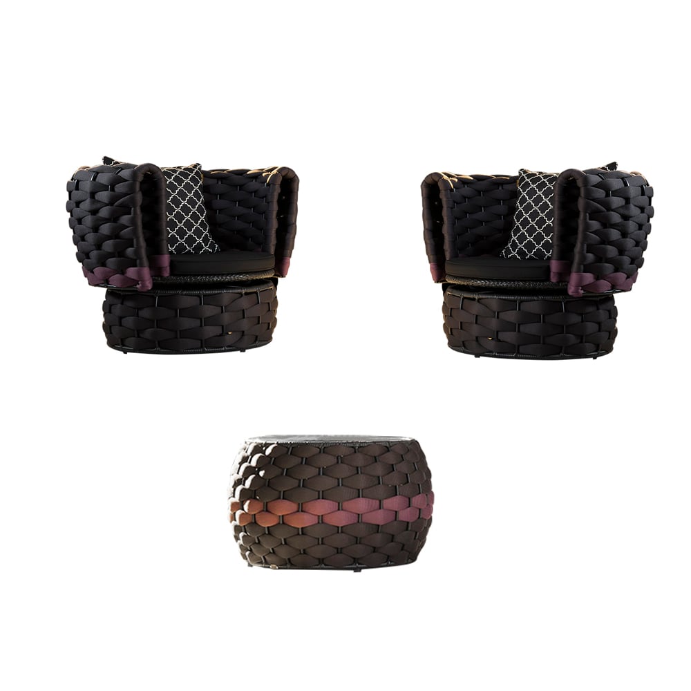 Ensemble de canapé tressé extérieur 3 pièces avec table d'extrémité en verre image de fenêtre