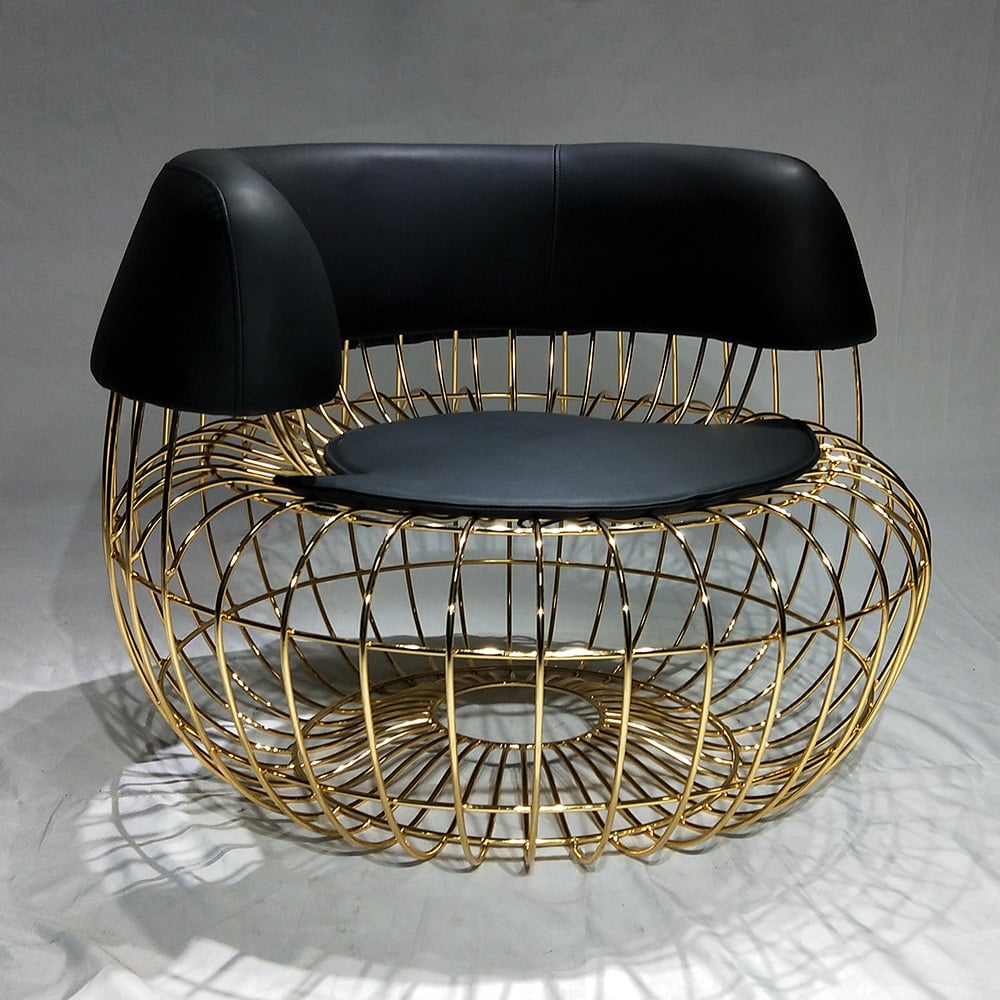 Postmodern Black PU Leather Accent Chair with Gold Nest-Shape Frame window image