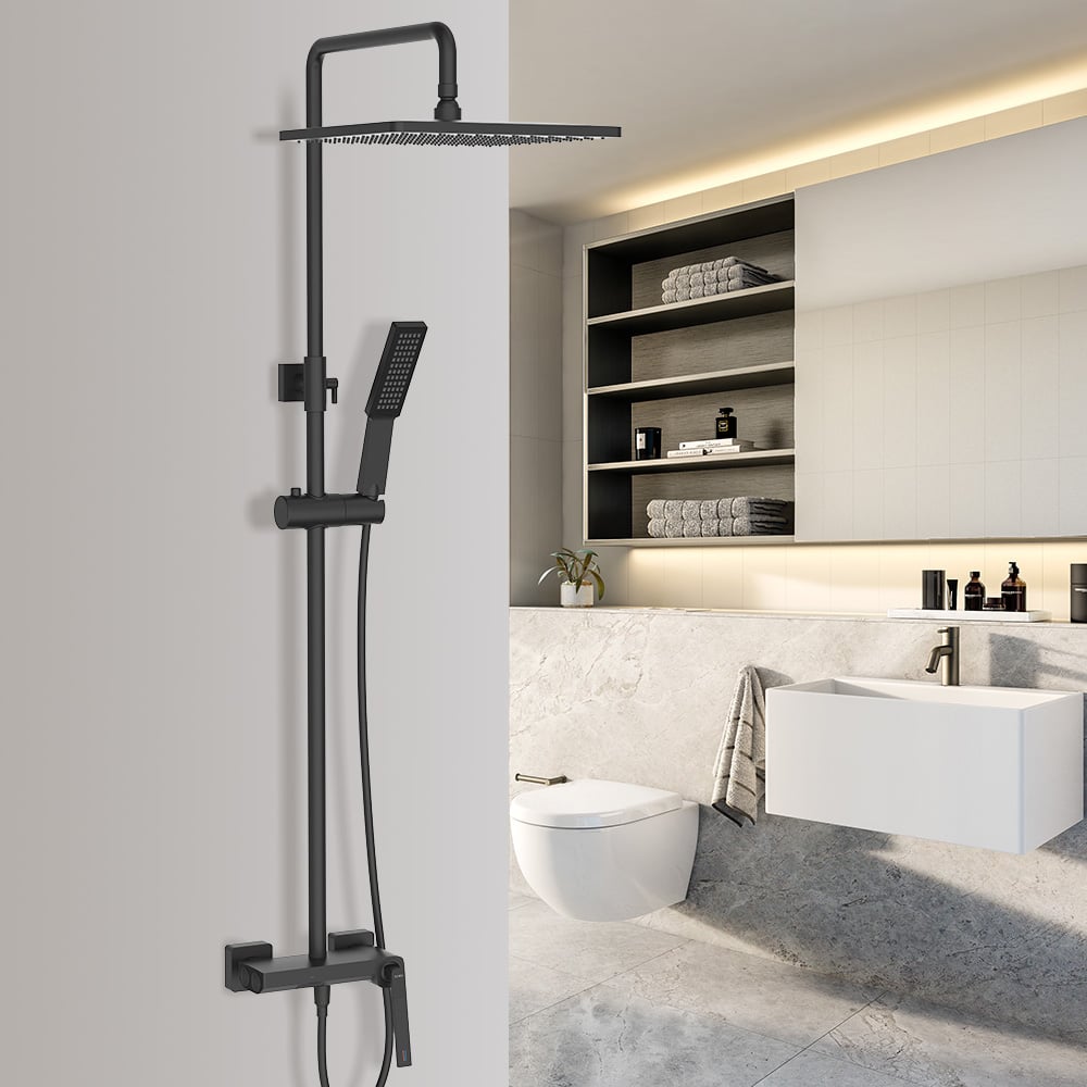 200mm Exposed Wall-Mount Square Rain Shower Set 3-Function with Hand Shower window image