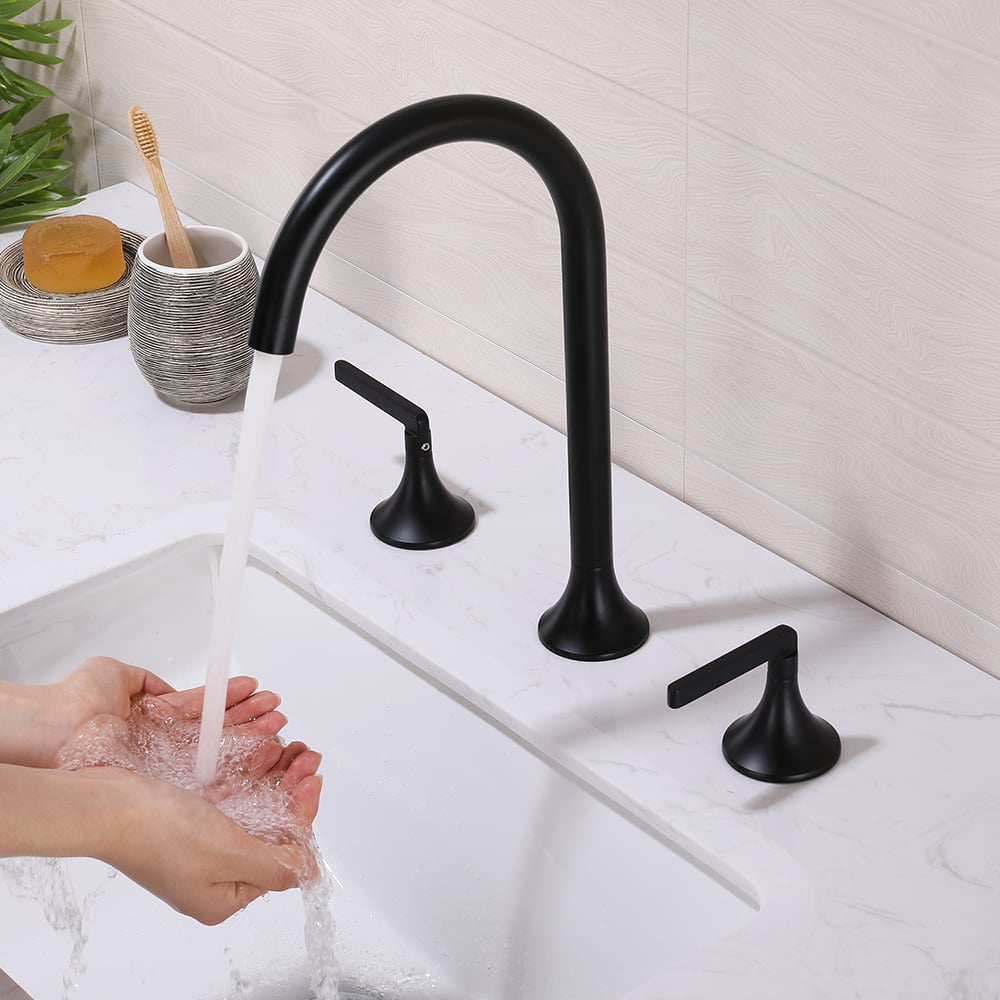 Aerated Spout Widespread Bathroom Sink Faucet Stainless Steel window image