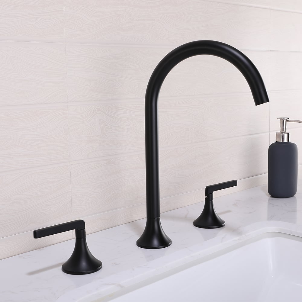 Aerated Spout Widespread Bathroom Sink Faucet Stainless Steel window image