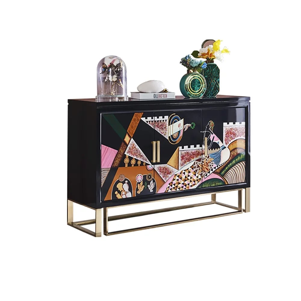 Modern Black Storage Shoe Cabinet With 3 Doors Entryway Cabinet Hand-Painted window image