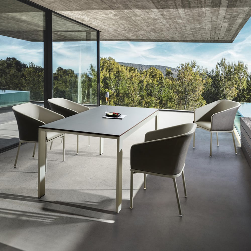 7 Pieces Minimalist White & Grey Patio Dining Set with Retangular Table & Armchairs window image