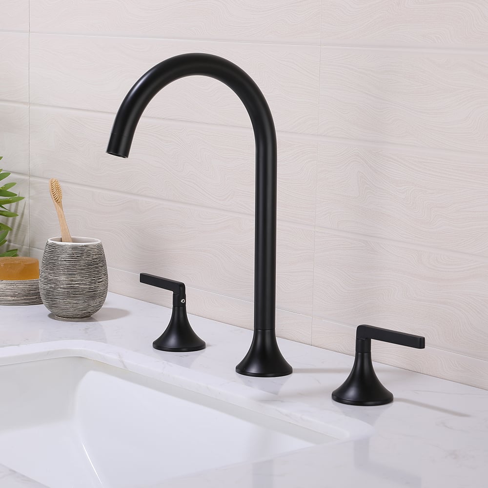 Aerated Spout Widespread Bathroom Sink Faucet Stainless Steel window image
